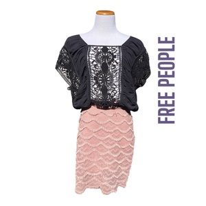 Free People • Boho Navy Crochet Detail Sleeveless Blouse • Medium